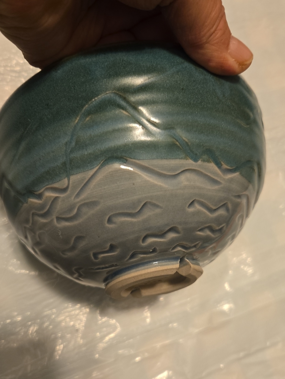 Handcrafted Teal and Gray Ceramic Bowl - Home Art